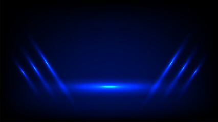 Obraz premium Futuristic blue neon light background with glowing lines and reflections creates dynamic and modern atmosphere