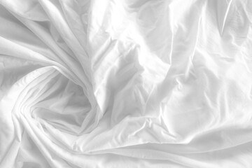 Obraz premium Close-up of white fabric texture with soft natural wrinkles and subtle woven textile pattern. Minimal neutral cloth background suitable for design, fashion, and abstract texture concepts.