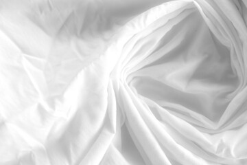 Obraz premium Close-up of white fabric texture with soft natural wrinkles and subtle woven textile pattern. Minimal neutral cloth background suitable for design, fashion, and abstract texture concepts.