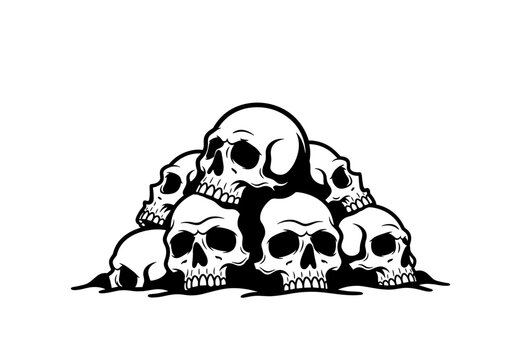 Pile of Skulls Illustration Black and White.