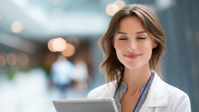 Elegant Professional: A sophisticated woman, bathed in soft focus, engages with a tablet, radiating a sense of calm competence in a professional setting.
