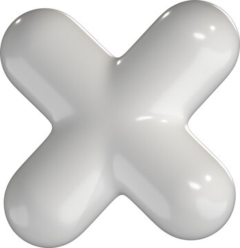 Glossy 3D White X Mark with Rounded Edges