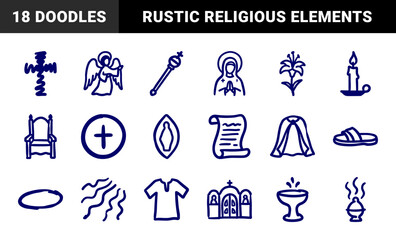 Naklejka premium Hand-drawn Christian liturgical symbols and Orthodox religious elements. Rustic naive marker sketch illustrations for spiritual branding and church events.