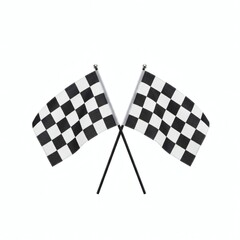 Fototapeta premium Two black and white checkered flags waving in the wind.