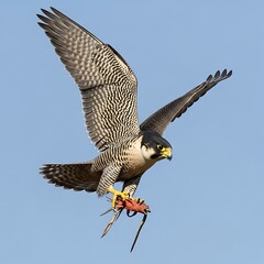 Fototapeta premium Peregrine Falcon Flying with Prey in Talons.