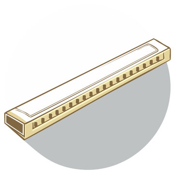 Harmonica musical instrument illustration, classic blues and folk music.