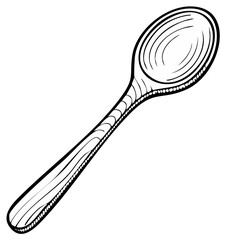 Detailed black and white illustration of a wooden spoon.