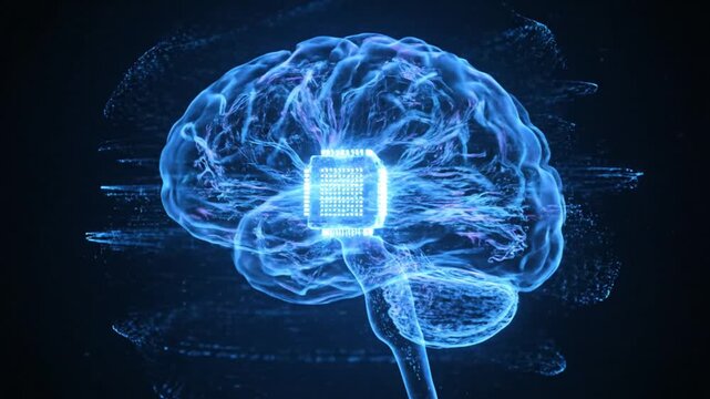 Abstract Neural Brain Visualization Highlighting Blue Circuitry and Digital Intelligence.