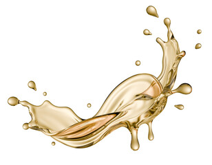 Fototapeta premium Golden liquid splash isolated on a white background. 3d render