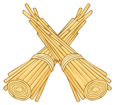 Vector illustration of two crossed bundles of dried straw or reeds tied with twine