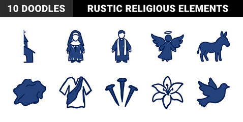 Naklejka premium Hand-drawn religious and spiritual symbols for church community branding. Rustic, naive marker sketch illustrations featuring Christian faith concepts.