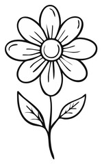 Obraz premium Simple Line Drawing of a Daisy Flower with Stem and Leaves