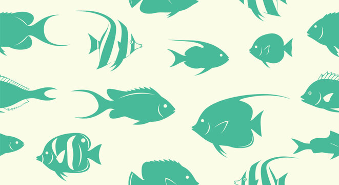 Teal fish swimming in various directions.