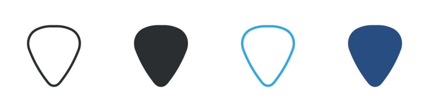Guitar pick icon set, plectrum music accessory icon. Musical instrument equipment concept. Guitar playing symbol. Vector illustration.