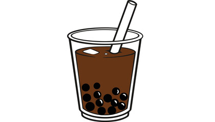 Boba tea vector illustration in a clear plastic cup with straw