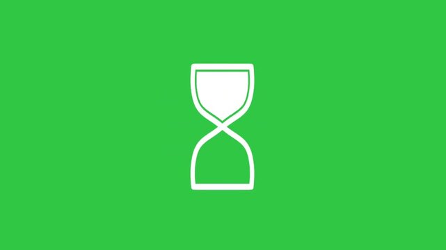 Animated white hourglass icon rotating on green screen background for time concept