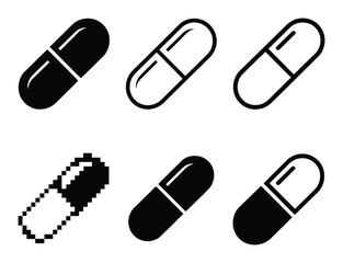 Black Pill Capsule Vector Icons Set