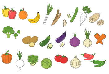 Fototapeta premium Fresh vegetables and fruits collection for cooking nutrition grocery and healthy food themes
