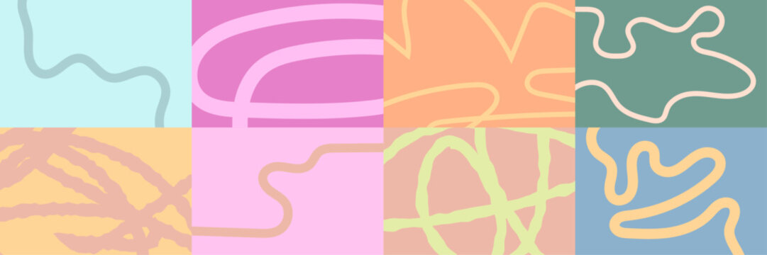 Pastel abstract line backgrounds set with organic curved shapes