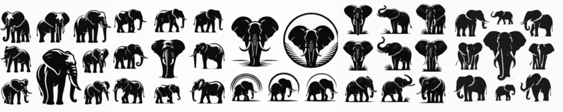 Vector set image silhouette of elephant