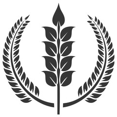 Fototapeta premium Graphic emblem with wheat stalk and laurel wreath in monochrome vector