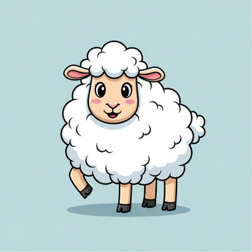Cartoon Sheep with Fluffy White Coat.