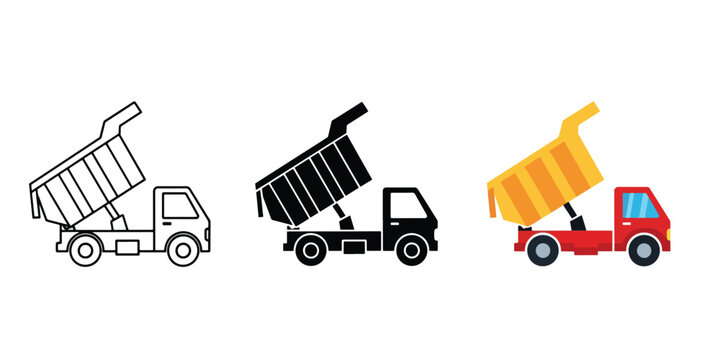 Colorful Dump Truck Icons Set for Digital Design Projects - Minimalist, flat icon, outline, glyph, linear, clipart, sticker - Vector icon set - Glyph icon
