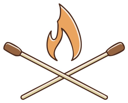Cartoon fire flames and crossed matches symbol