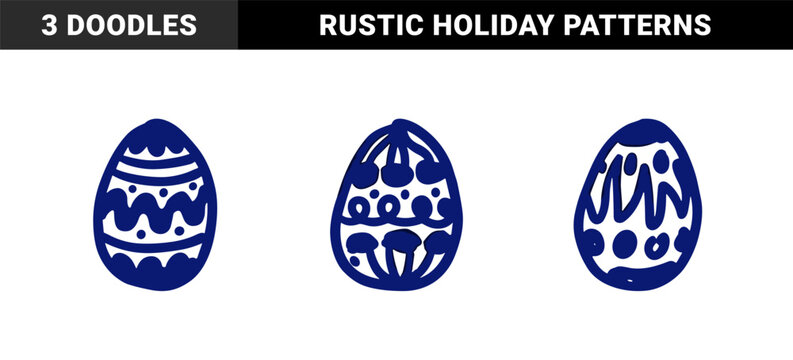 Easter egg doodle elements with rustic hand-drawn patterns for holiday branding. Naive marker sketch illustrations featuring seasonal festive concepts.
