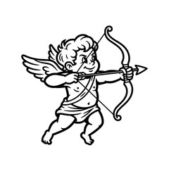 Fototapeta premium Cupid Aiming Bow and Arrow with Wings.