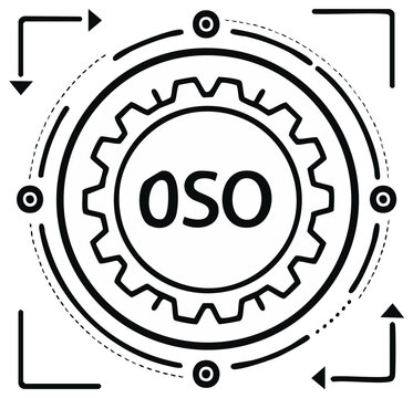 Abstract gear wheel with OSO letters in a circular diagram, concept of teamwork.