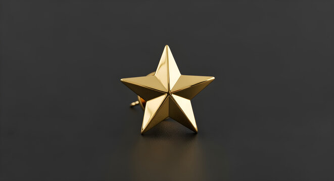 gold star pin on a black background, isolated.