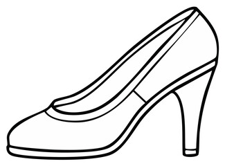 Elegant high-heeled shoe illustration, side view, monochrome, outline drawing for fashion concepts