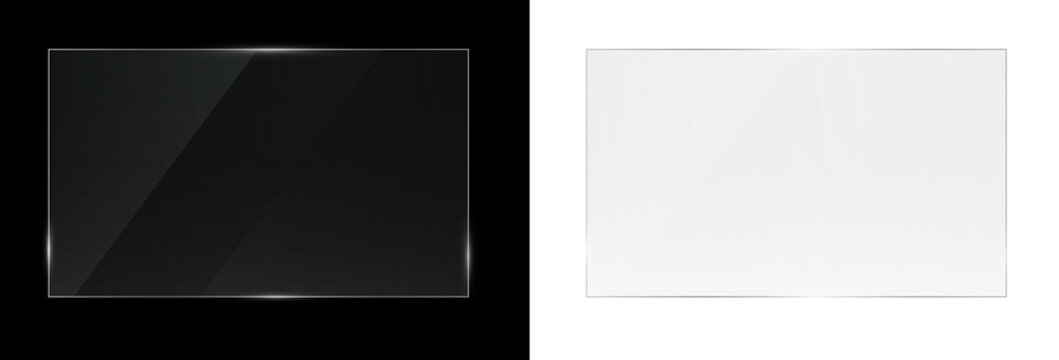 Transparent glossy glass plate with screen reflection. Shiny acrylic panel vector illustration.