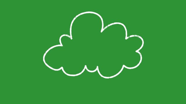 Hand-Drawn Animated Cloud Shape Video | 2D Fluffy Sketch Sky Element Animation | Playful White Doodle Cloud Overlay on Green Screen