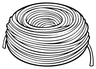 Coil of rope illustration. Rolled cord, vector graphic, black and white.
