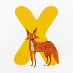 Fototapeta premium Yellow letter X with animal character illustration