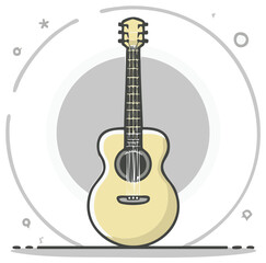 Acoustic guitar illustration with musical notes and decorative circular elements