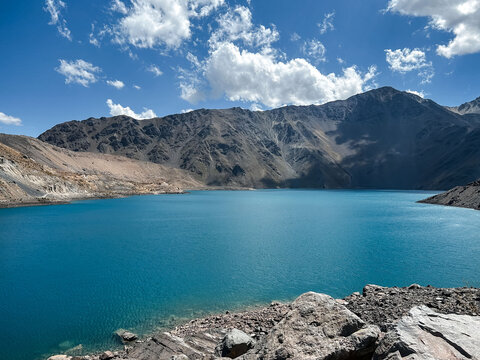 Stunning Turquoise Embalse El Yeso Reservoir in Andes Mountains Chile