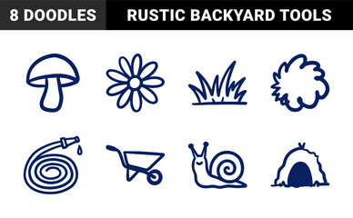 Naklejka premium Rustic hand-drawn garden and backyard nature elements for organic brand identity. Naive marker sketch illustrations featuring horticulture and spring growth.