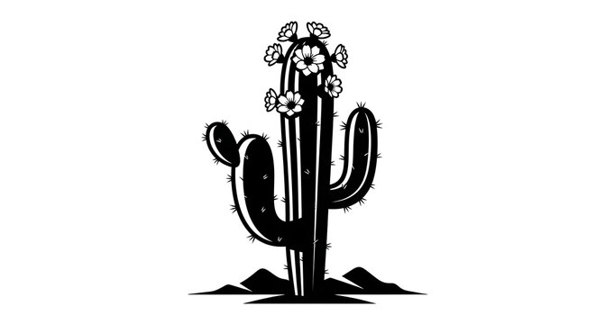 Iconic Saguaro Cactus with Flowers Desert Plant Vector Art