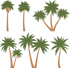 Fototapeta premium Collection of stylized palm trees in various arrangements Black outline coloring book