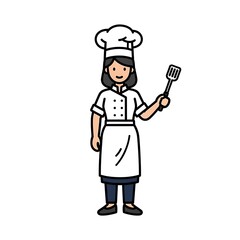 Cartoon Female Chef with Spatula Illustration.