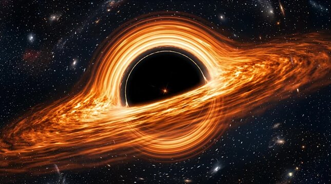 Celestial black hole vortex with accretion disk and distant stars, space phenomenon black hole, cosmos,.