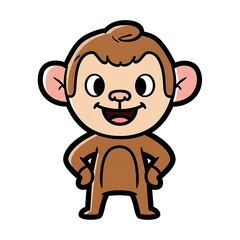 Smiling cartoon monkey character standing.