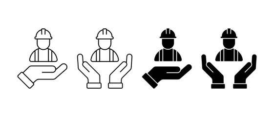 Hand Holding Construction Worker Vector Icon Set. Construction Labor Safety Symbol