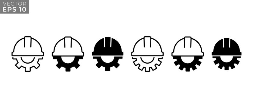Construction Helmet Gear Vector Icon Set. Construction Labor Safety Symbol