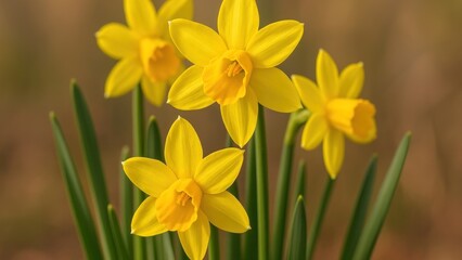Obraz premium Vibrant yellow daffodils in bloom desktop wallpaper