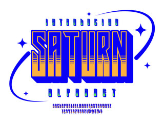 Vector of stylized retro alphabet design with uppercase, numbers and symbols