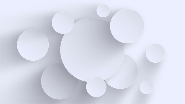 Abstract white neomorphic background with overlapping 3D circles